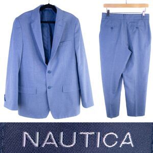 Nautica  2-piece Suit Textured Blue 2 Button Jacket Blazer Boys 16 Pants 28X25